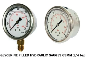 Pressure Gauge Hydraulic 63mm Glycerine Filled All ranges Vertical or Horizontal - Picture 1 of 12