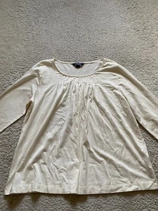 Lands' End Women Pleated 3/4 Sleeve Crew Neck Blouse Cream Size L 14-16 - Picture 1 of 8