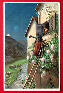 Glückwunsch AK Pfingsten 1912 Maikäfer auf Leiter Fenstern ( 100076 - Bild 1 von 2