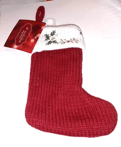 Nikolaus Quadrat Mini Strick Mistelzweig/Beere Strumpf Geschenkkarten Halter Neu - Bild 1 von 9