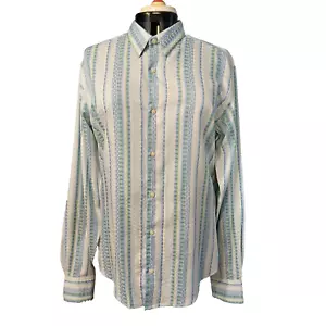 Robert Graham Mens Size XLT White Green Blue Woven Striped Cotton Business Shirt - Picture 1 of 7