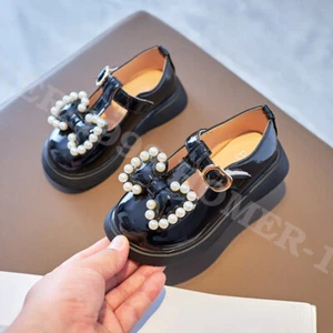 Baby Girls Bow Leather Princess Shoes Toddlers Newborn Party Dress Flat Slippers - Picture 1 of 8