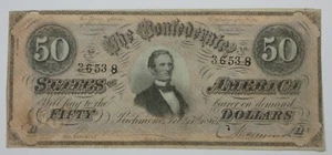 US Confederate Currency 2/17/1864 $50 T-66 EXTRA FINE ~ several pinholes - Picture 1 of 4
