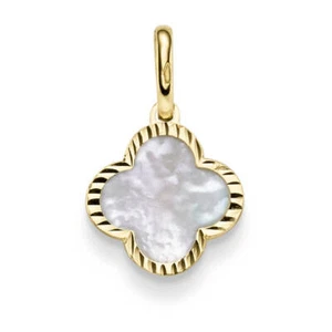Anhänger aus 585 Gelbgold mit Blume Kleeblatt aus Perlmutt klein 12,5x20,5mm - Bild 1 von 1