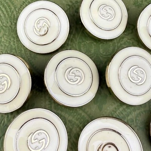 SET OF 10 GUCCI BUTTONS GG LOGO WHITE GOLD METAL ROUND 25MM - Picture 1 of 9