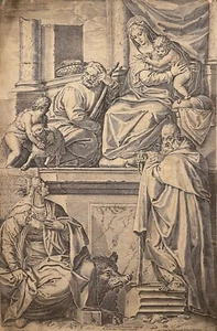 Agostino Carracci Engraving: The Holy Family with St. Anthony Abbot, Catherine a - Picture 1 of 1