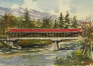 Saco River überdachte Brücke, Conway NH. Gerald Hill Aquarell Landschaftsdrucke. - Bild 1 von 1