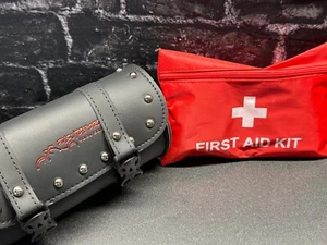Leather Motorcycle Bag W First Aid Kit Fork Sissy Bar Mount Holder Pouch Storage - Picture 1 of 10