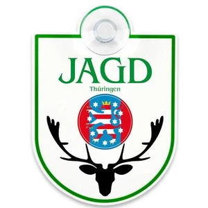 Saugnapfschild Jagd für Autoscheiben ca90x125mm mit Zeichen der Region Thüringen - Bild 1 von 7
