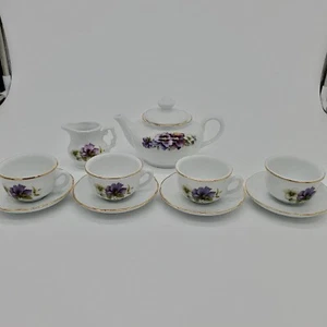 Vintage Miniature Roehler Germany Porcelain Childrens Tea Set Purple Flowers  - Picture 1 of 13