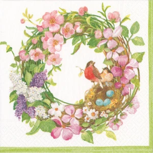 Spring wreath Birds Eggs Easter Caspari paper lunch napkins 3ply 33 cm square - Picture 1 of 1