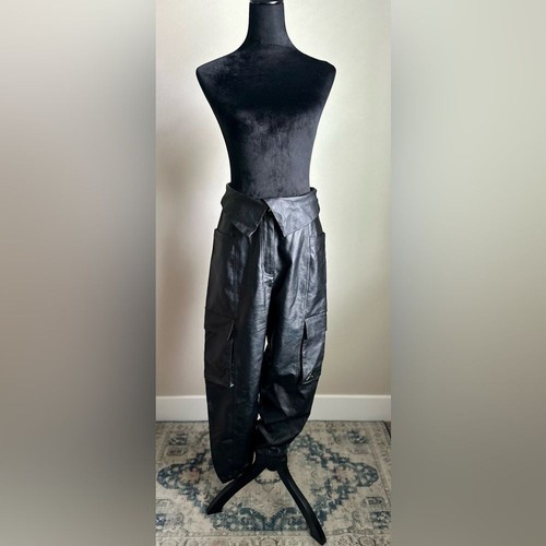 Pantaloni cargo Air Jordan donna taglio nero ecopelle pieghevoli jogger taglia S