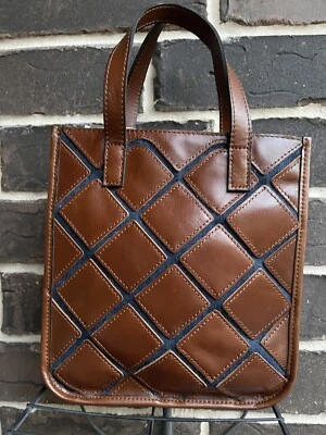 Bolso Bandolera Patricia Nash Billie de Cuero y Denim con Mango Superior Nuevo con Etiquetas $199 Coñac Foto 1 de 4