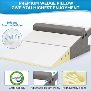 7.5 Inches Bed Wedge Pillow with Memory Foam for Sleeping after Gerd Acid Reflux - Picture 1 of 6