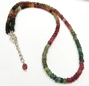 Beautiful Multi Tourmaline Beads Necklace With Silver Plated Chain - Picture 1 of 8