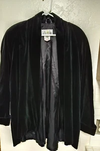 Vtg JS Collections Women’s Black Velvet Open Front Swing Jacket M Evening Opera - Picture 1 of 7