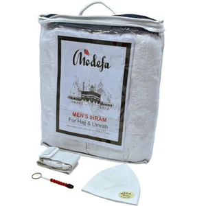 COMBO: Men's Islamic Cotton Ihram Ahram Set For Hajj Umrah - Towels, Belt, Kufi - Picture 1 of 4