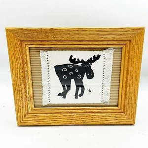 Moose Linen Framed Lodge Picture - Picture 1 of 7