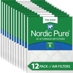 12x12x1 MERV 6 Poly Green AC Furnace Air Filter 12 Pack - Captures Dust/Pollen - Picture 1 of 6