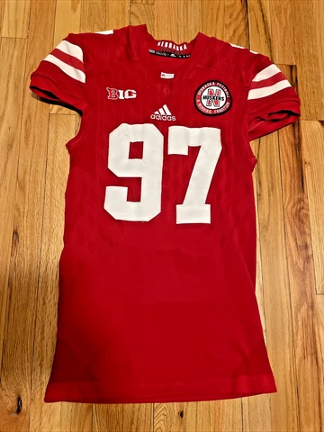 Nebraska adidas Autographed Game Used TechFit Deontre Thomas Football Jersey Cover