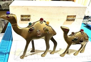 Vintage Brass Handcrafted Solid Fine Camel Figurine multicolor glass stones - Picture 1 of 8
