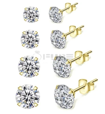 14ct Gold On Real 925 Sterling Silver Diamond Cut Sleeper Round Stud Earrings - Image 1 of 4