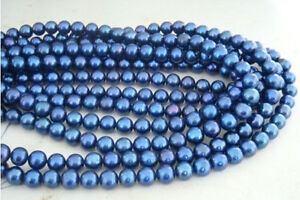 50"9-10MM NATURAL TAHITIAN PERFECT ROUND PEACOCK BLUE PEARL NECKLACE