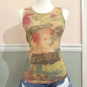 Vintage 90s Made In The USA Lipstik Girls Tropical Tank Top - Size 16 - Picture 1 of 7