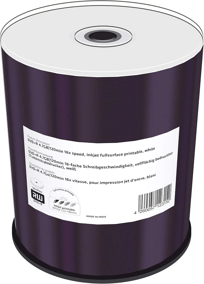 MediaRange DVD+R 4,7 GB, DVD-Rohlinge 16fach, 100 Stück, bedruckbar - Bild 1 von 1