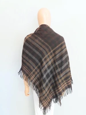 GUCCI Marrón/Negro/Gris Tartán Cuadrado Borde Flecos Grande Bufanda/Chal Foto 1 de 4