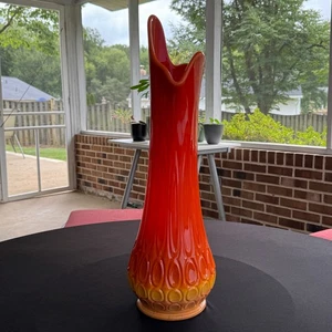 Vintage LE Smith Bittersweet Orange Swung Vase 21.5" Thousand Eye MCM - Picture 1 of 22