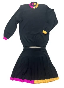 St. John By Marie Gray 2 Piece Skirt Top Set Size 8 Black Yellow Pink - Bild 1 von 17
