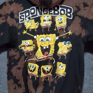 Spongebob Schwammkopf Hoodie Herren M Schwarz Acid Wash Batik Retro Grunge Neu - Bild 1 von 11