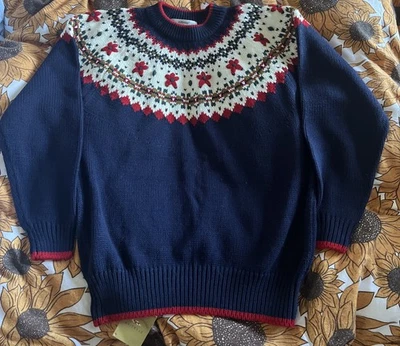 St Michael  M&S Vintage Knitted Jumper Hand Embroidered Navy Blue Uk 16-18 - Image 1 of 4