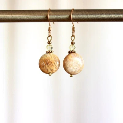 Pendientes colgantes de piedras preciosas de coral fósil hechos a mano Boho Cottagecore Foto 1 de 3