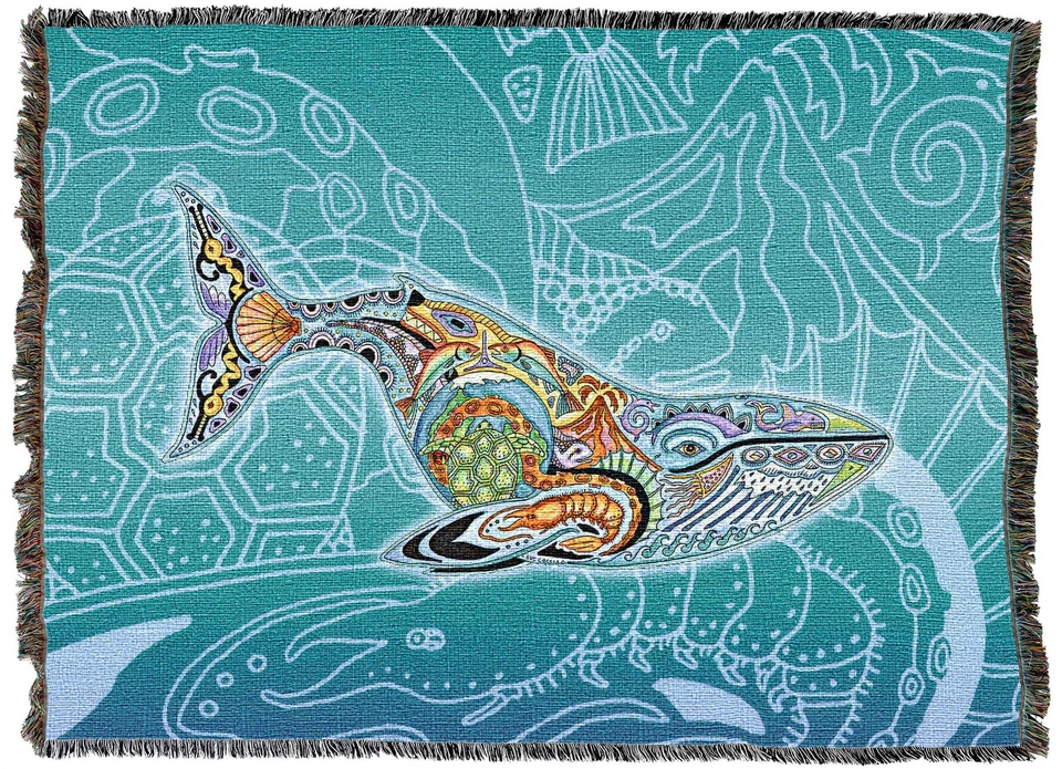Tótem Blue Whale Animal Spirits - Manta Sue Coccia - Hecho en EE. UU. 54x72 Foto 1 de 1