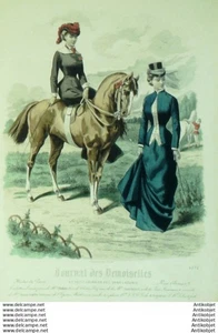 Mode Journal de Demoiselles 1880 # 4272  Huble Amazone Gravure  aquarellee - Picture 1 of 1
