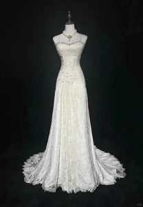 Vestidos de novia blancos con estrás apliques de encaje con correa de espagueti anfitrión - Imagen 1 de 12