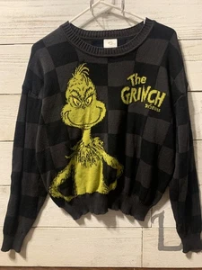 Dr. Seuss The Grinch Junior Gr. L schwarz & grau kariert hässlicher Weihnachtspullover - Bild 1 von 5