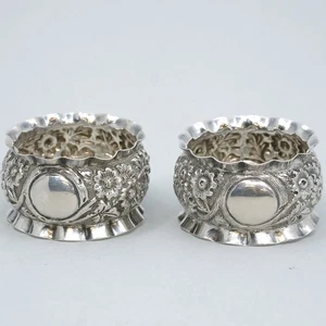 John Gilbert English Sterling Silver Pair Repousse Napkin Rings Repousse No Mono - Picture 1 of 12