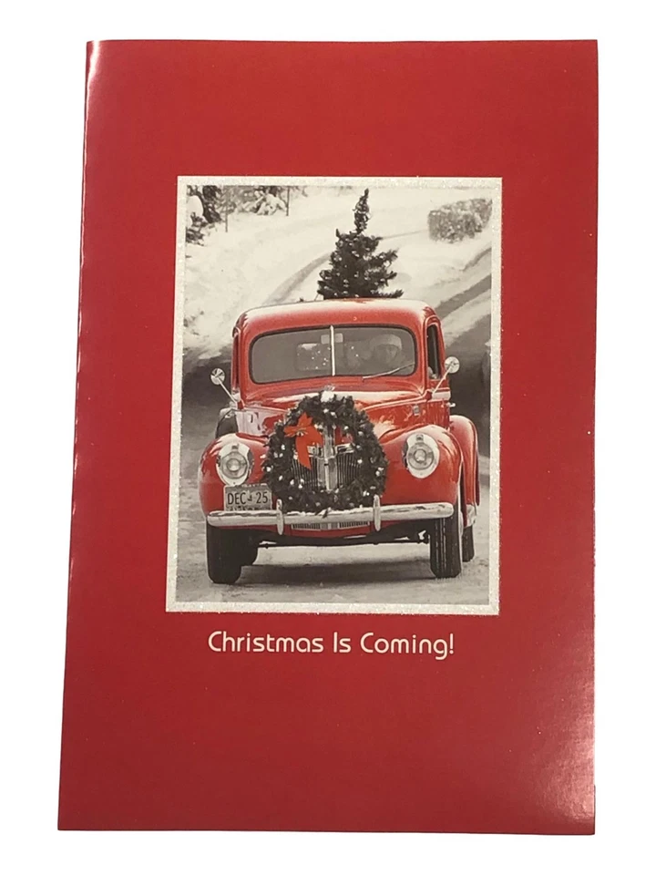 CARLTON CARDS Old Red Truck & Wreath Christmas Is Coming Holiday Cards
