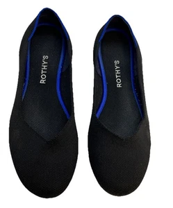 Rothey’s The Flat Black Round Toe Slip On Ballet Shoes Size US W9 Heel Wear READ - Picture 1 of 24