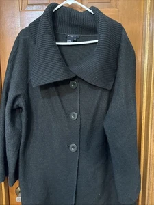 Vtg Sandro Beautiful 100 % WOOL Coat Jacket Womens Black Button Collared Sz 1X - Picture 1 of 7