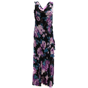 Eva Blue Y2K Maxi Dress 6 Beaded Floral Purple Faux Wrap Fairy Dreamy Whimsygoth - Picture 1 of 8