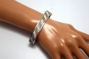 Vintage 2 Tone Italy 925 Sterling Silver 1/4" Wide Basketweave Bracelet,24 Grams - Picture 1 of 5