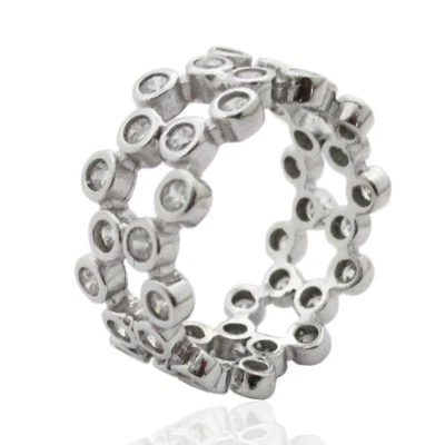 Anello a fascia e zirconi mm 9 in argento 925 rodiato - Immagine 1 di 2