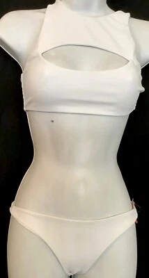 Bikini Mikoh Blanco Halter Recortado Top Triángulo Parte Inferior Talla Pequeña Funciona Pequeño Foto 1 de 4