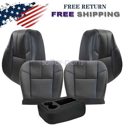 For 2007-2014 GMC Sierra 1500 2500 3500HD Both Bottom-Top Seat+Armrest Cover Blk Foto 1 de 4