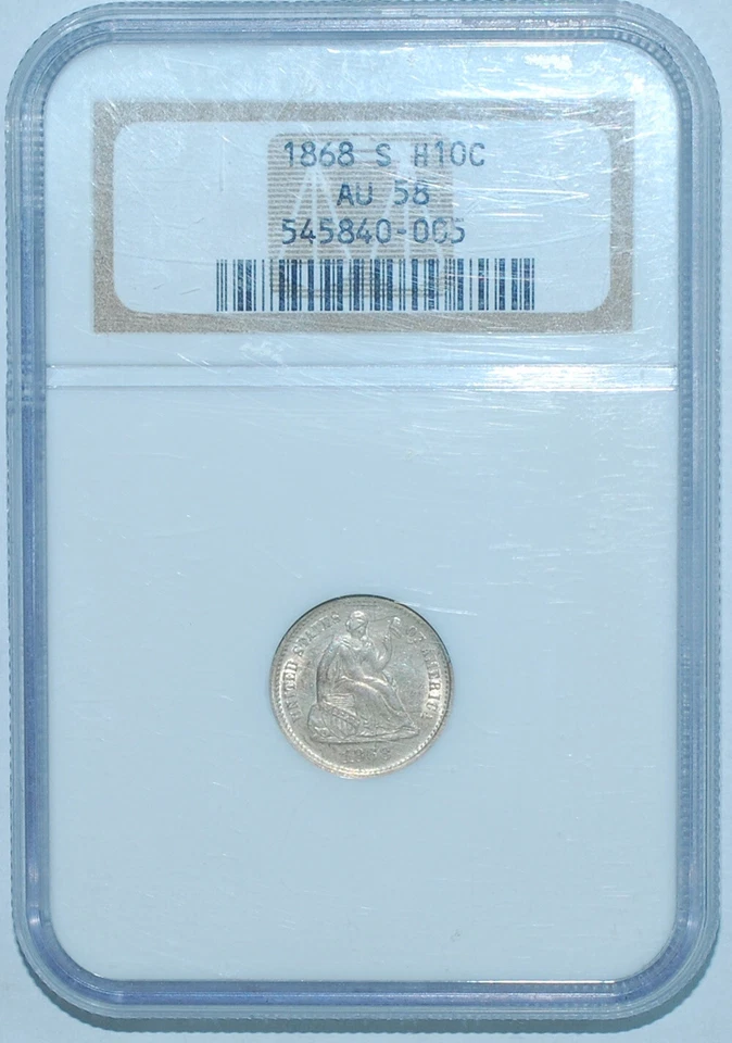 1868 S NGC AU58 Seated Liberty Half Dime - Image 1 of 2