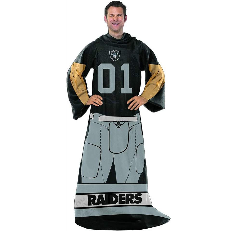 Jugador de fútbol americano Las Vegas Raiders adulto cómodo manta con mangas 48”x 71” Foto 1 de 1